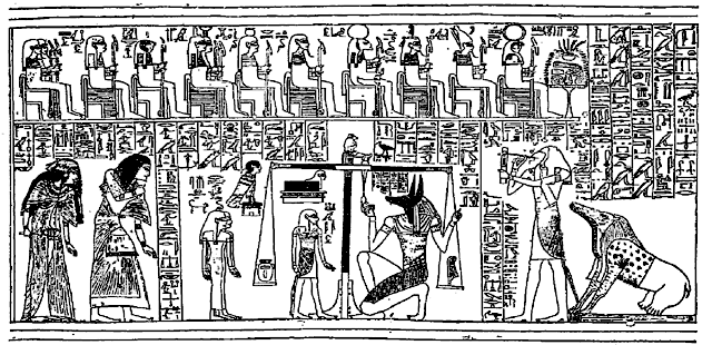 The weighing of the heart of the scribe Ani in the Balance in the presence of the gods.