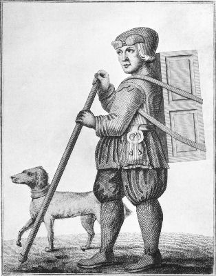 The pedlar of Lambeth and his dog as drawn in 1786 for Ducarel's "History of Lambeth".