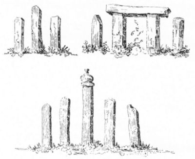 Stone monuments erected as memorials in a Kasya village (reprinted from "Asiatic Researches").