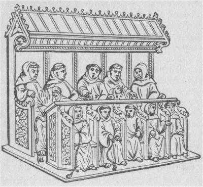 SEMI-CHOIR OF FRANCISCANS. From a Fifteenth-Century Manuscript.