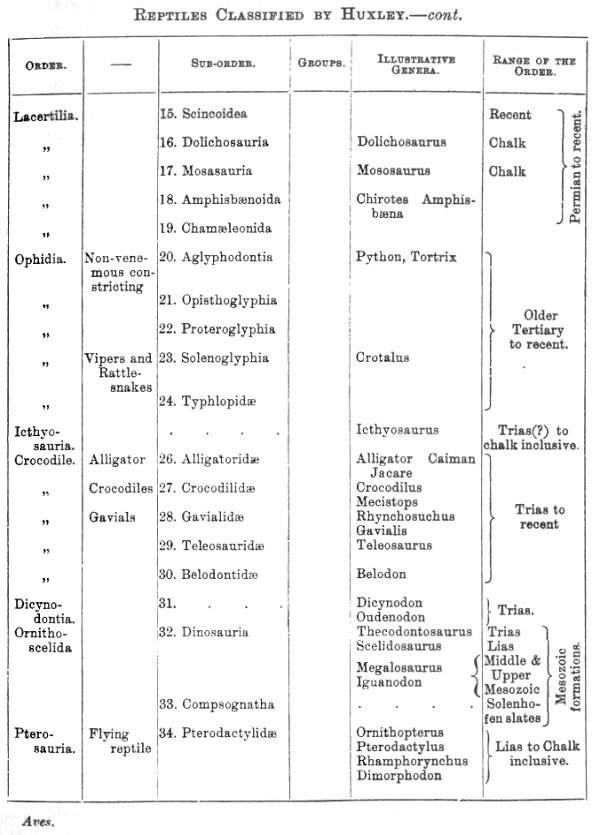 REPTILES CLASSIFIED BY HUXLEY