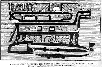 [Illustration: PICTOGRAPHIC PAINTING, THE COAT OF ARMS OF SHEWISH, SESHAHT CHIEF (Drawn by J. Semeyn from original sketch by the author)]