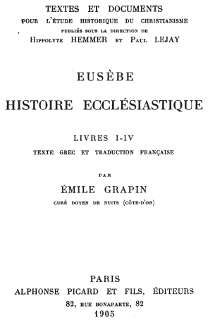 Eusèbe de Césarée  : Histoire ecclésiastique